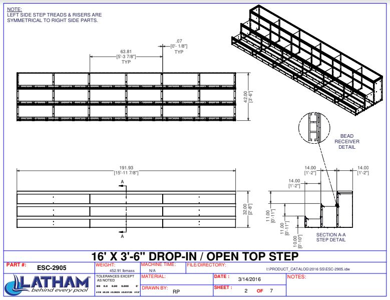 90 Deg. Full Width Drop In Steel Step (16' Wide) 42" w/ 6" Radius Inserts